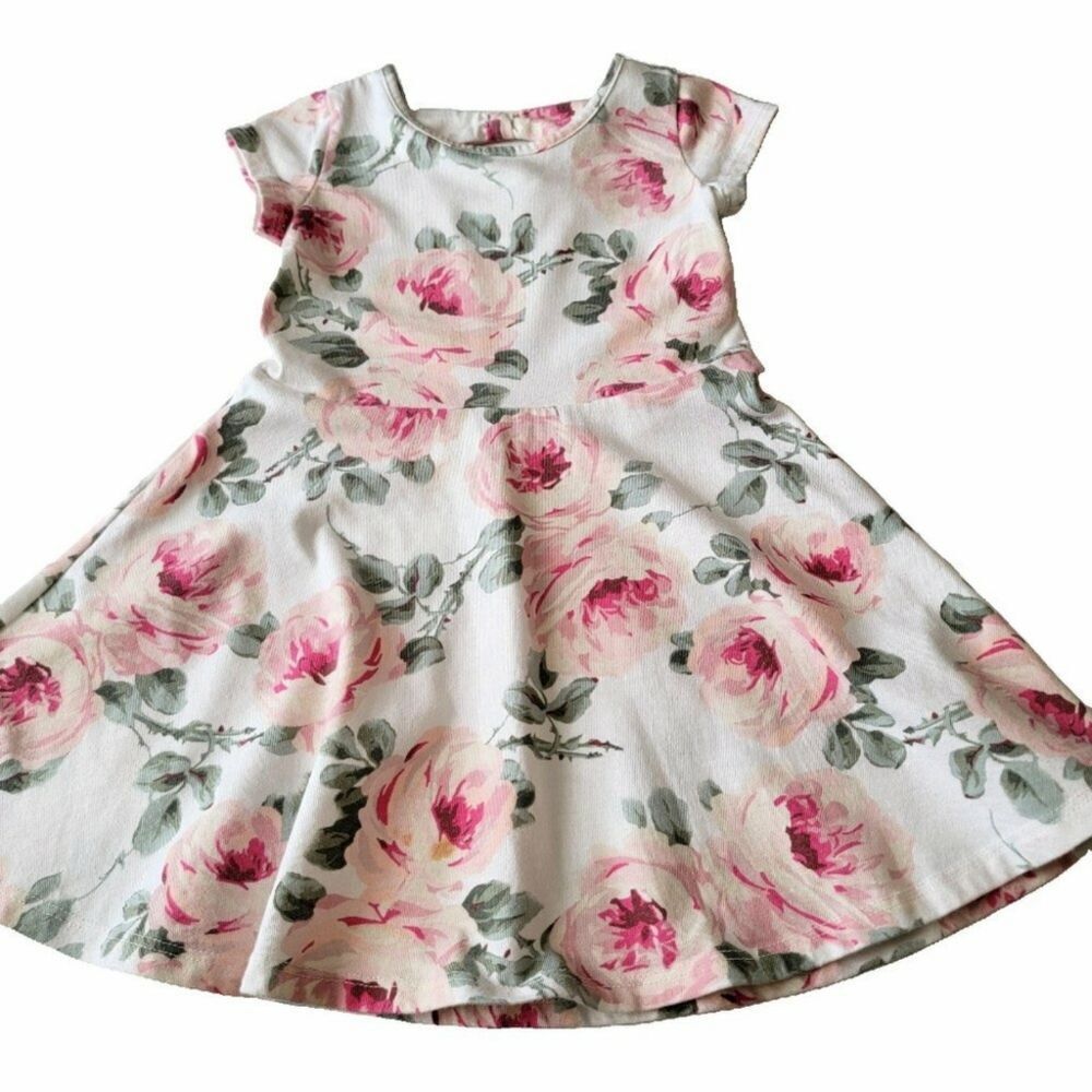 The Children's Place Floral Skaters Dress Short Sleeves Pink Green Sz 4T - Picture 1 of 8